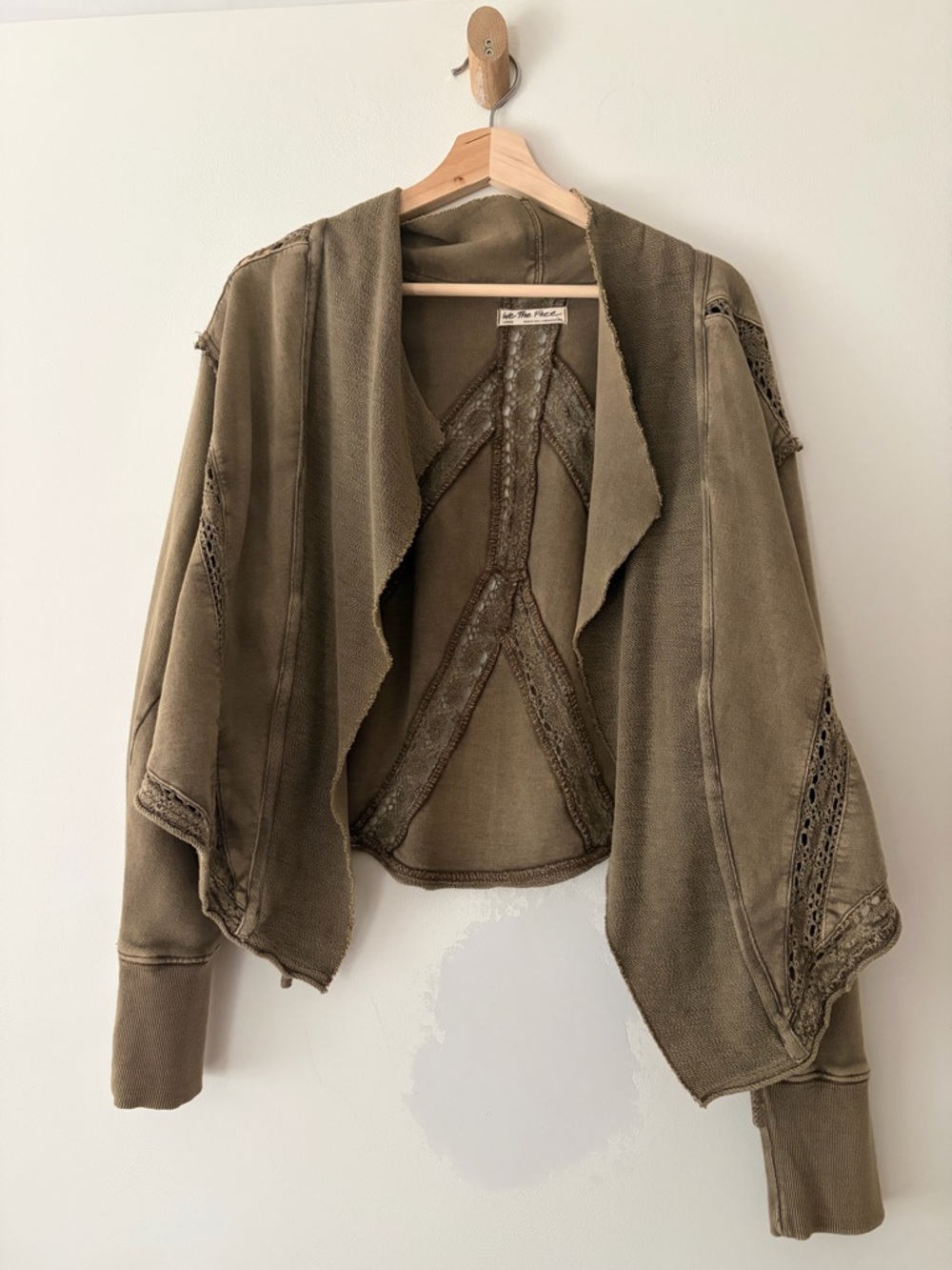 We The Free Lace Olive Cropped Tie-Front Jacket